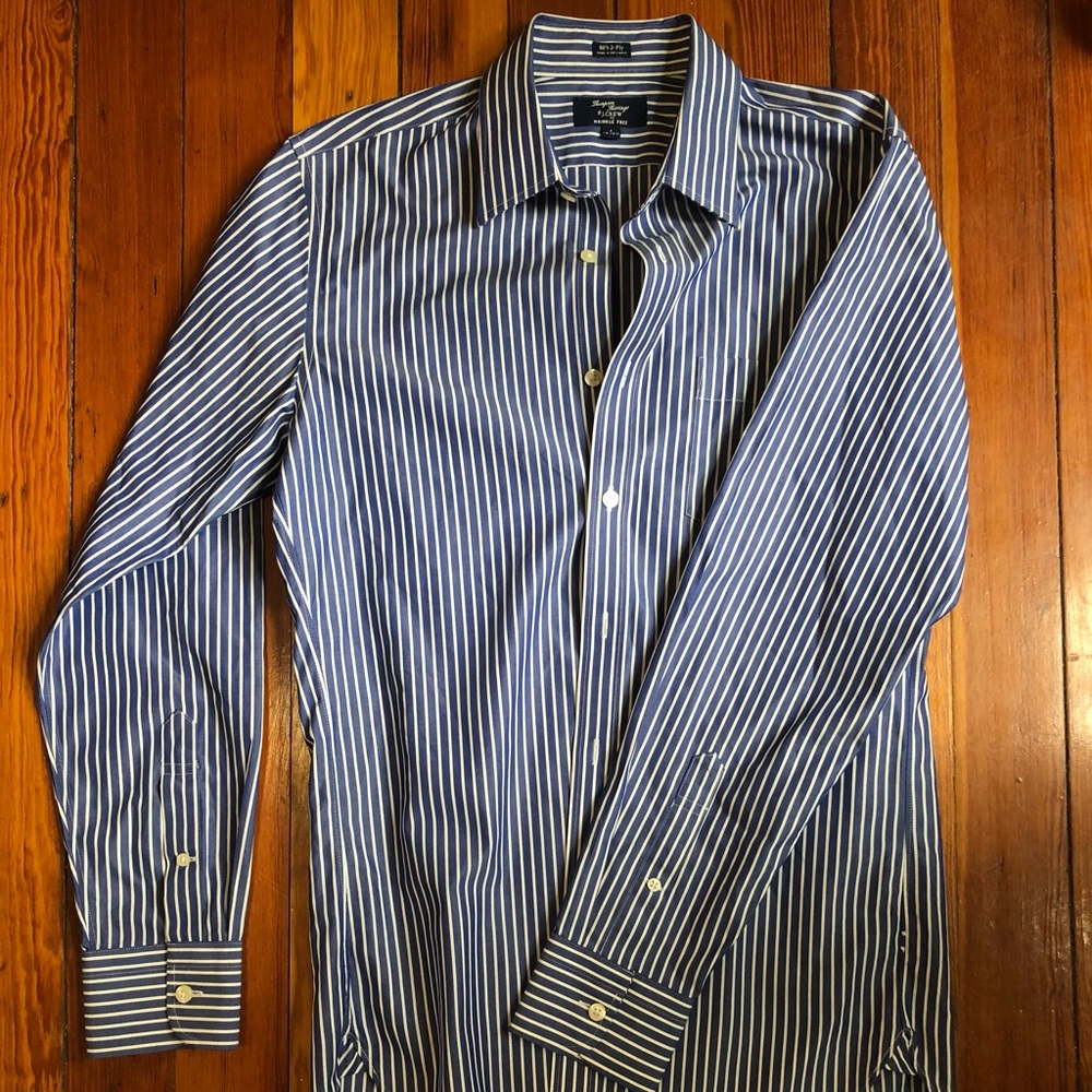 J. Crew wrinkle free blue stripe button down